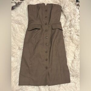 Banana Republic Strapless Plaid Midi Dress Brown Check Size 4 Career Classic